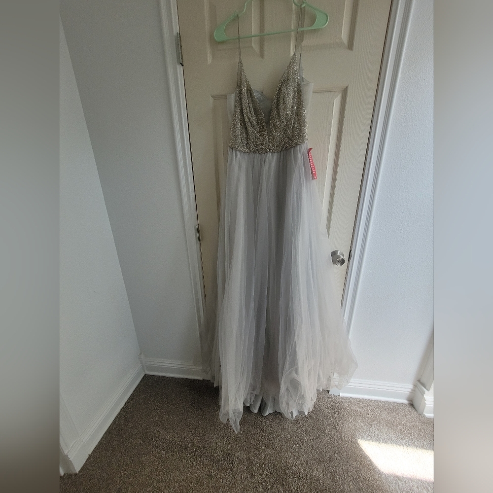 Silver Sleeveless Spaghetti Strap Gown for Brides
